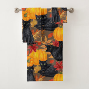 Black cats and pumpkins 2 bath towel set