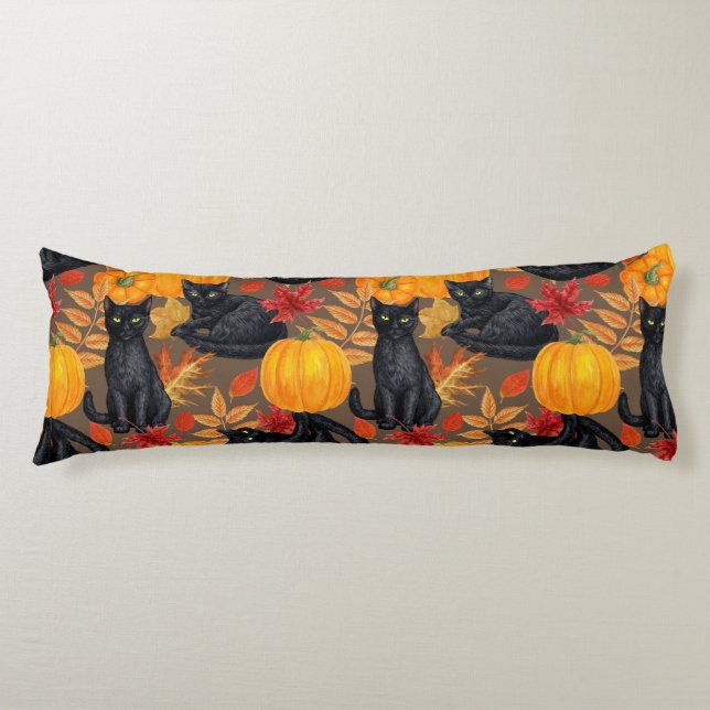 Black cats and pumpkins 2 body cushion (Front)