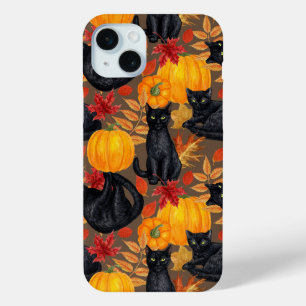 Black cats and pumpkins 2 iPhone 15 mini case