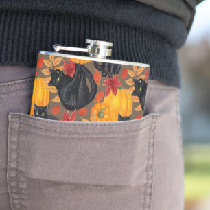 Black cats and pumpkins 2 hip flask