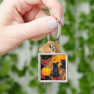 Black cats and pumpkins 2 key ring