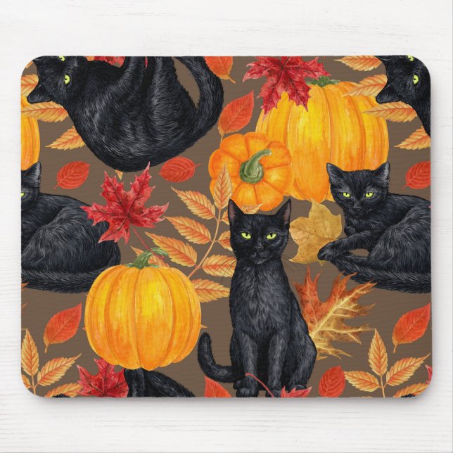 Black cats and pumpkins 2 mouse mat (Front)