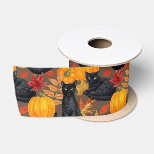 Black cats and pumpkins 2 satin ribbon