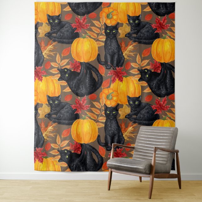 Black cats and pumpkins 2 tapestry (In Situ)