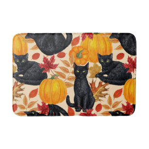 Black cats and pumpkins  bath mat