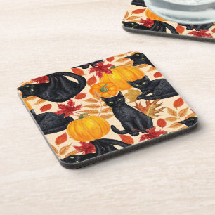 Black cats and pumpkins coaster