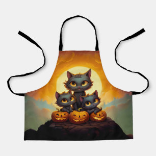 Black cats and pumpkins cute Halloween Apron