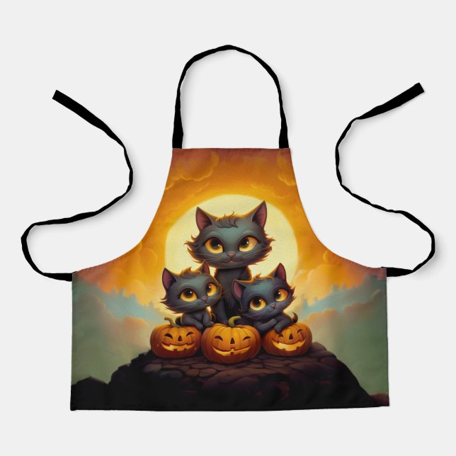 Black cats and pumpkins cute Halloween Apron (Front)