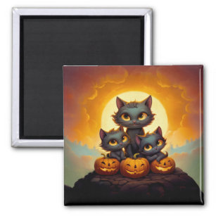 Black cats and pumpkins cute Halloween Magnet
