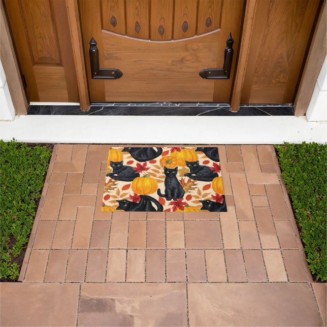 Black cats and pumpkins  doormat (Outdoor)