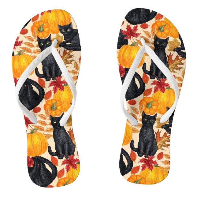 Black cats and pumpkins  flip flops (Footbed)