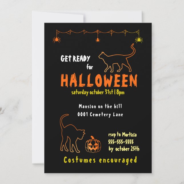 Black Cats and Pumpkins Halloween Party Invitation (Front)