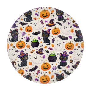 Black Cats And Pumpkins Halloween Repeat Theme 🐈 Cutting Board