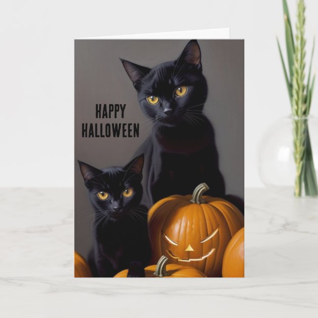 Black Cats and Pumpkins Holiday Card (Front)