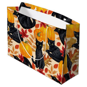 Black cats and pumpkins large gift bag