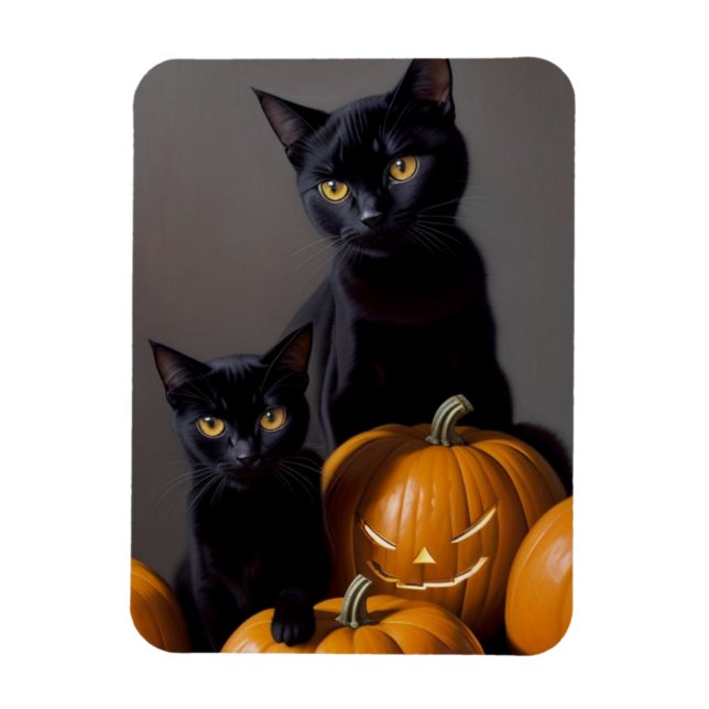 Black Cats and Pumpkins Magnet (Vertical)