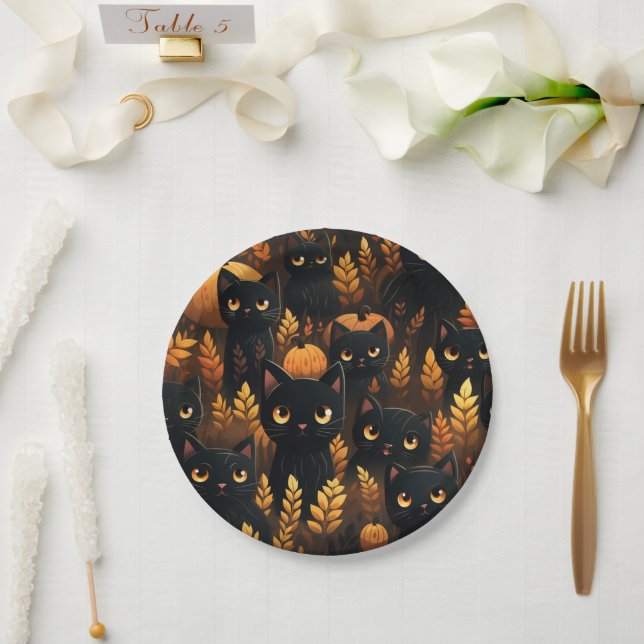 Black Cats and Pumpkins Paper Plate (Wedding)
