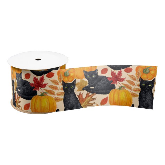 Black cats and pumpkins  satin ribbon (Spool)
