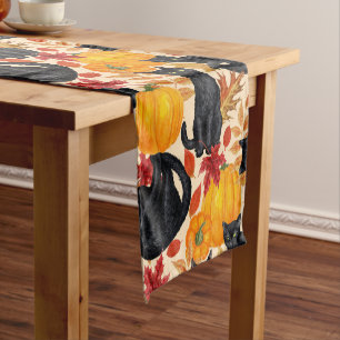 Black cats and pumpkins  short table runner