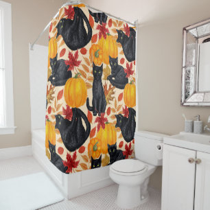 Black cats and pumpkins shower curtain