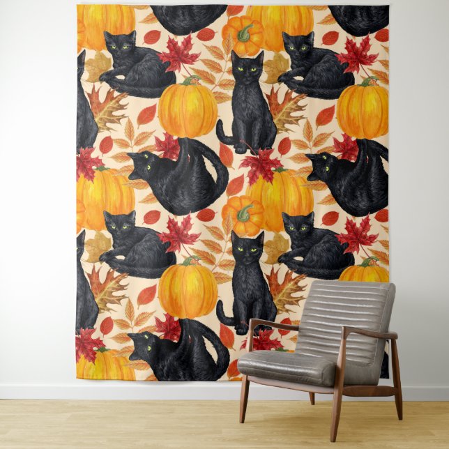 Black cats and pumpkins  tapestry (In Situ)