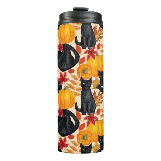 Black cats and pumpkins  thermal tumbler (Front)