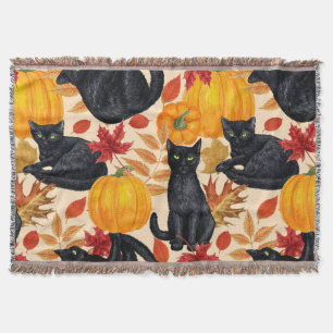 Black cats and pumpkins throw blanket
