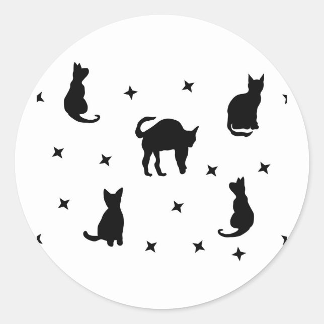 Black cats and Stars Halloween Classic Round Sticker (Front)