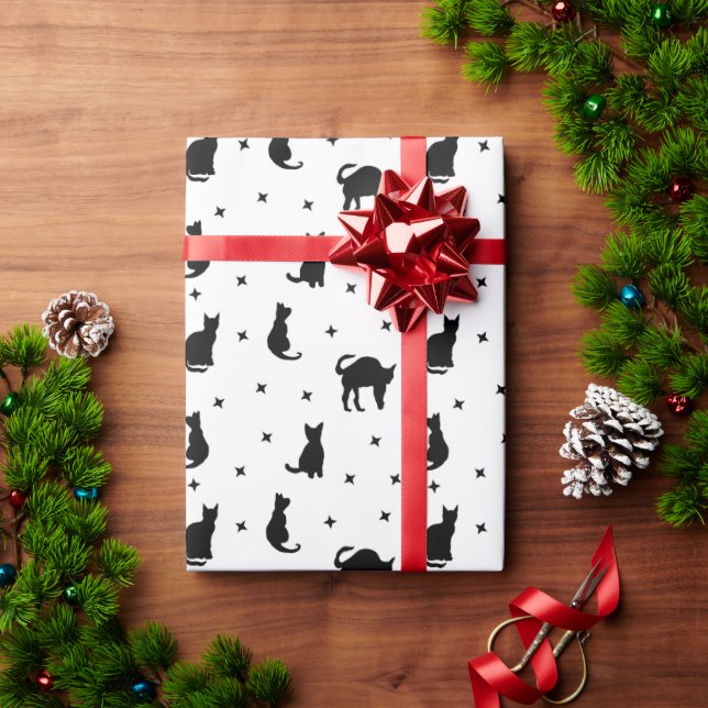 Black cats and Stars Halloween Wrapping Paper (Holiday Gift)