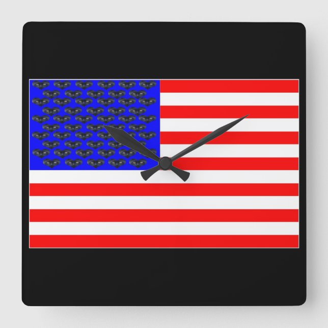 Black Cats And Stripes Flag Square Wall Clock (Front)