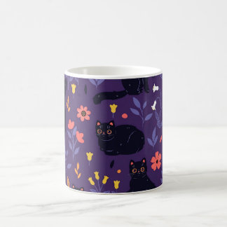 Black Cats and Wildflowers pattern Coffee Mug