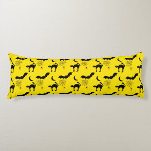 Black Cats Bats and Moons Halloween Pattern Body Cushion
