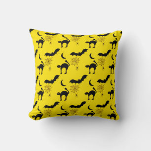 Black Cats Bats and Moons Halloween Pattern Cushion