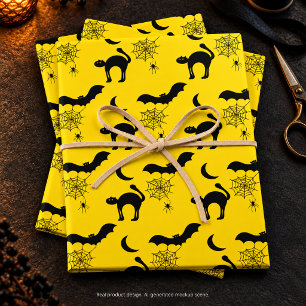 Black Cats Bats and Moons Halloween Pattern Wrapping Paper Sheet