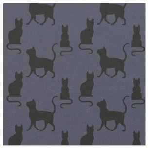 Black Cats/Cat/kitten silhouette on zazzle navy Fabric