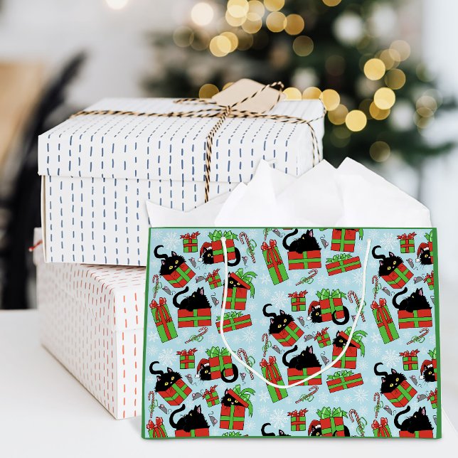 Black Cats Christmas Presents Pattern Large Gift Bag (Creator Uploaded)