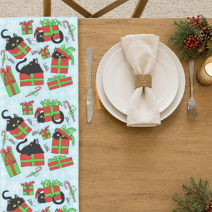 Black Cats Christmas Presents Pattern Short Table Runner