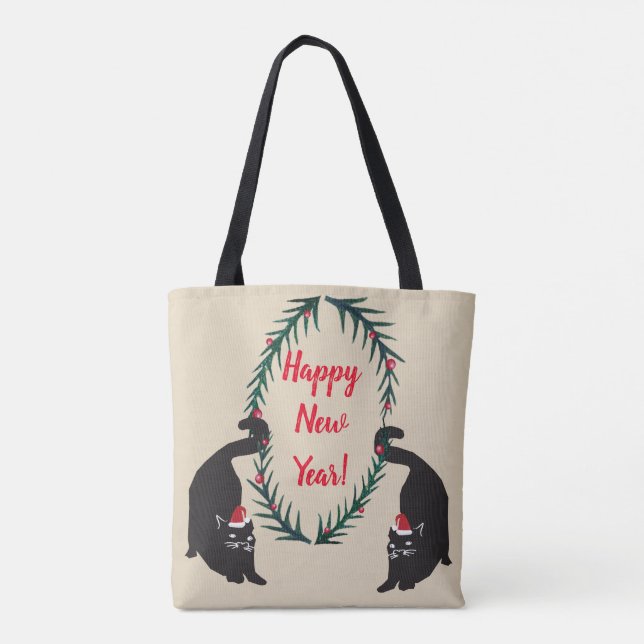 Black Cats Christmas Tote Bag (Back)