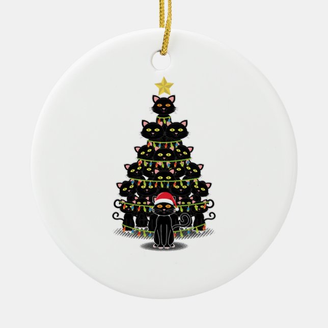 Black cats Christmas tree Cat Christmas Ceramic Tree Decoration (Front)