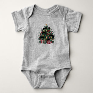 Black Cats Christmas Tree Cat Lover Xmas Lights Baby Bodysuit