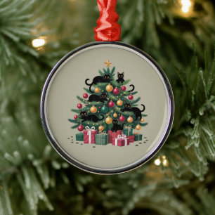 Black Cats Christmas Tree Cat Lover Xmas Lights Metal Tree Decoration