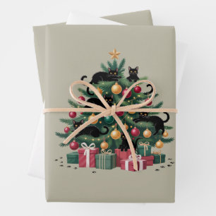 Black Cats Christmas Tree Cat Lover Xmas Lights Wrapping Paper Sheet