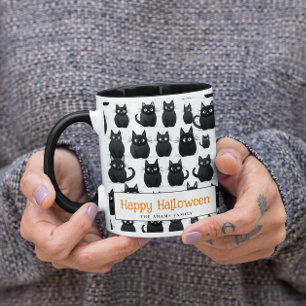 Black Cats Custom Name Happy Halloween Mug