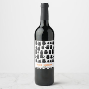 Black Cats Custom Name Happy Halloween Wine Label