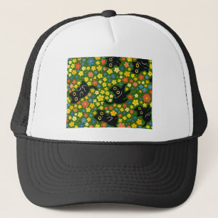 Black Cats Cute Black Cats Floral Meadow Pattern Trucker Hat