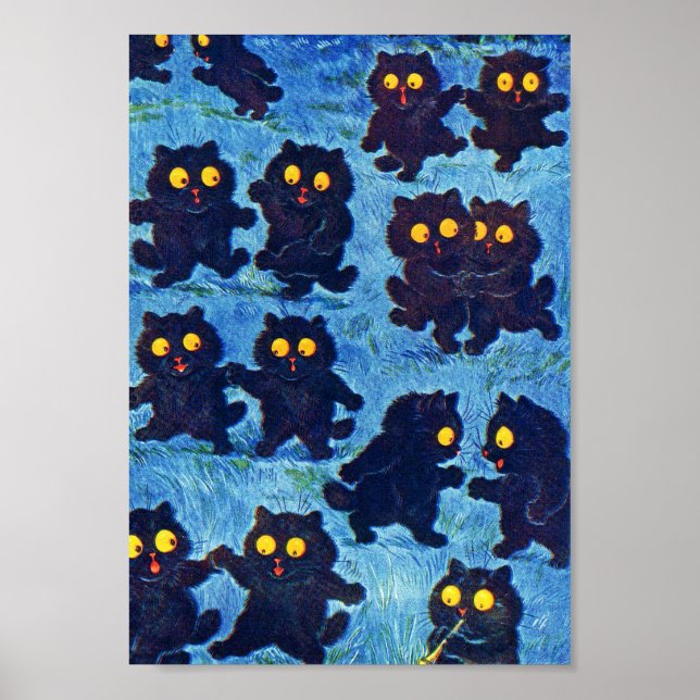 Black Cats Dancing in Moonlight, Louis Wain Poster (Front)