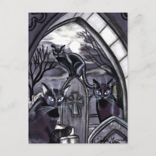 Black Cats Full Moon Graveyard Postcard