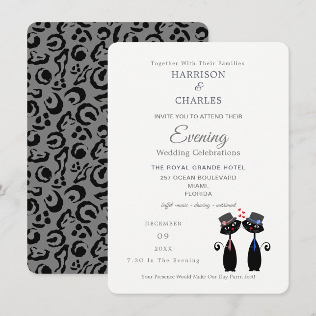 Black Cats Gay Marriage Purrr..fect Evening Invitation (Front/Back)