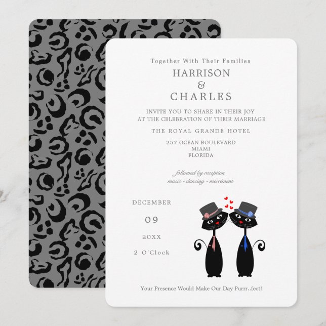 Black Cats Gay Marriage Purrr..fect Wedding Invitation (Front/Back)