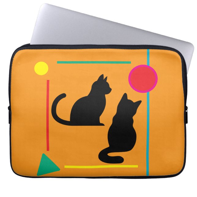 Black Cats & Geo Pattern Orange Electronics Bag (Front)